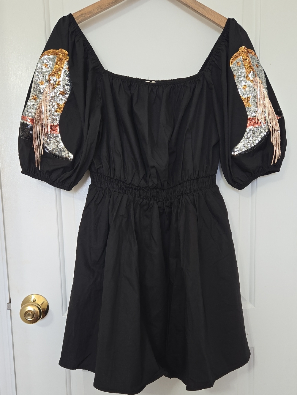 Medium Chic Black Dress with Cowboy boot sequins